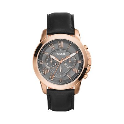 Gents rose gold 'grant' black strap watch fs5085